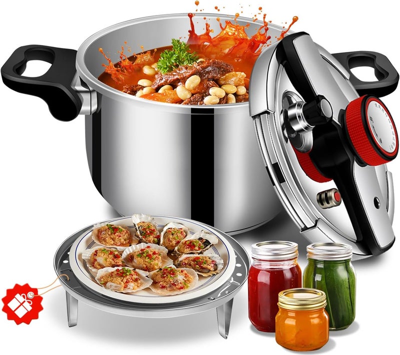 KAIVESEA 4.22 Quart 304 Stainless Steel Pressure Cooker - Explosion-Proof Safety Lock, One Hand Operation, Fast Cooking, Dishwasher Safe & Induction Compatible Cookware - Image 1